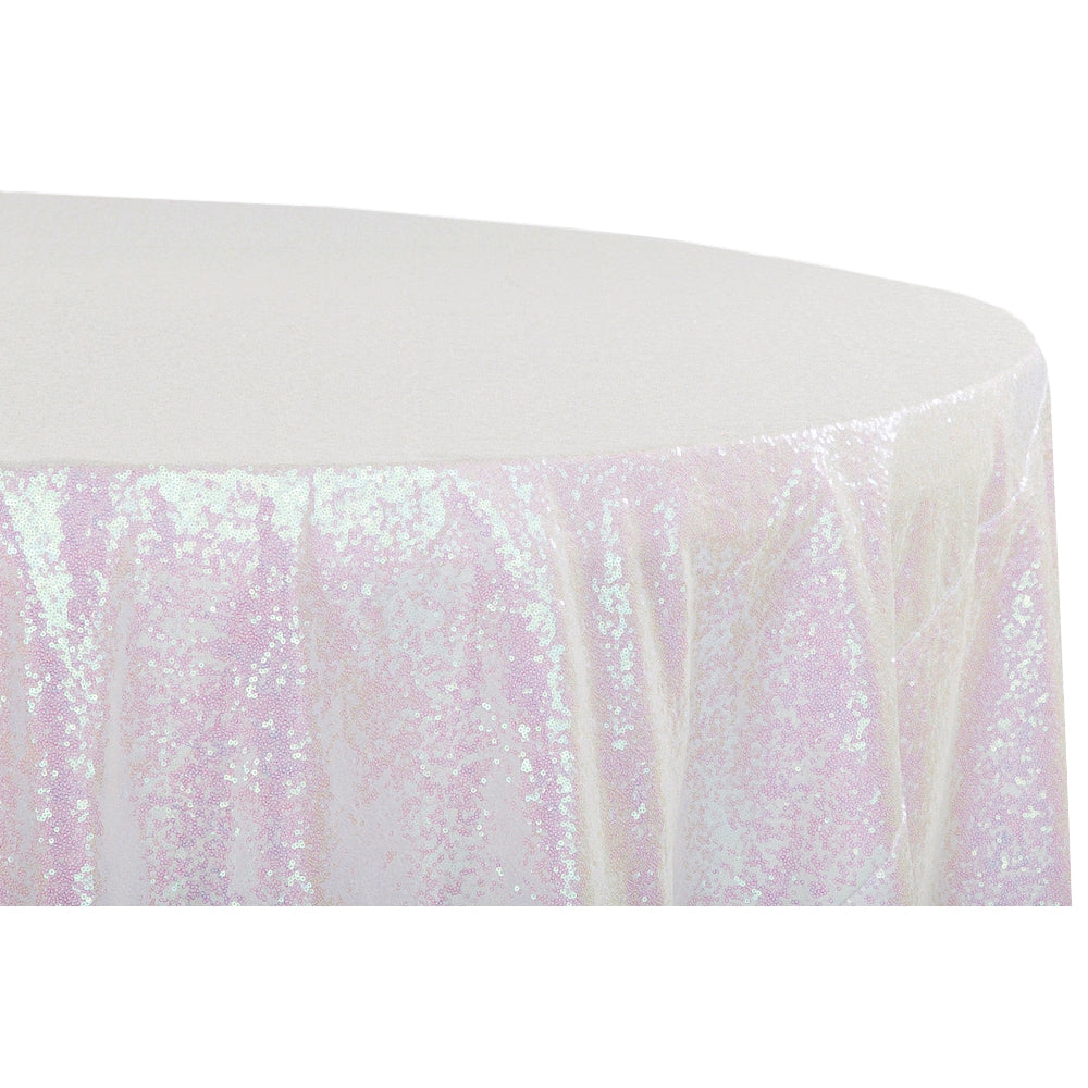 Glitz Sequins 120" Round Tablecloth - Iridescent White - CV Linens