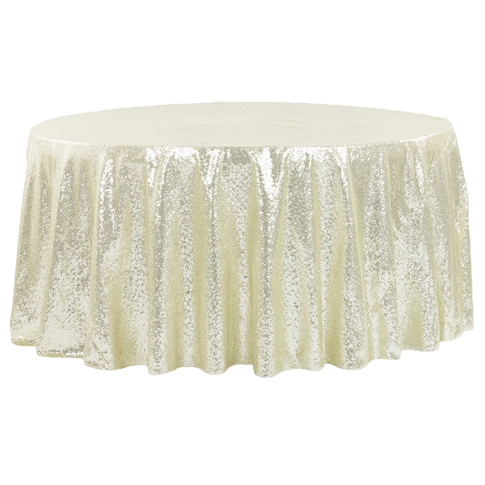 Glitz Sequins 132" Round Tablecloth - Ivory - CV Linens
