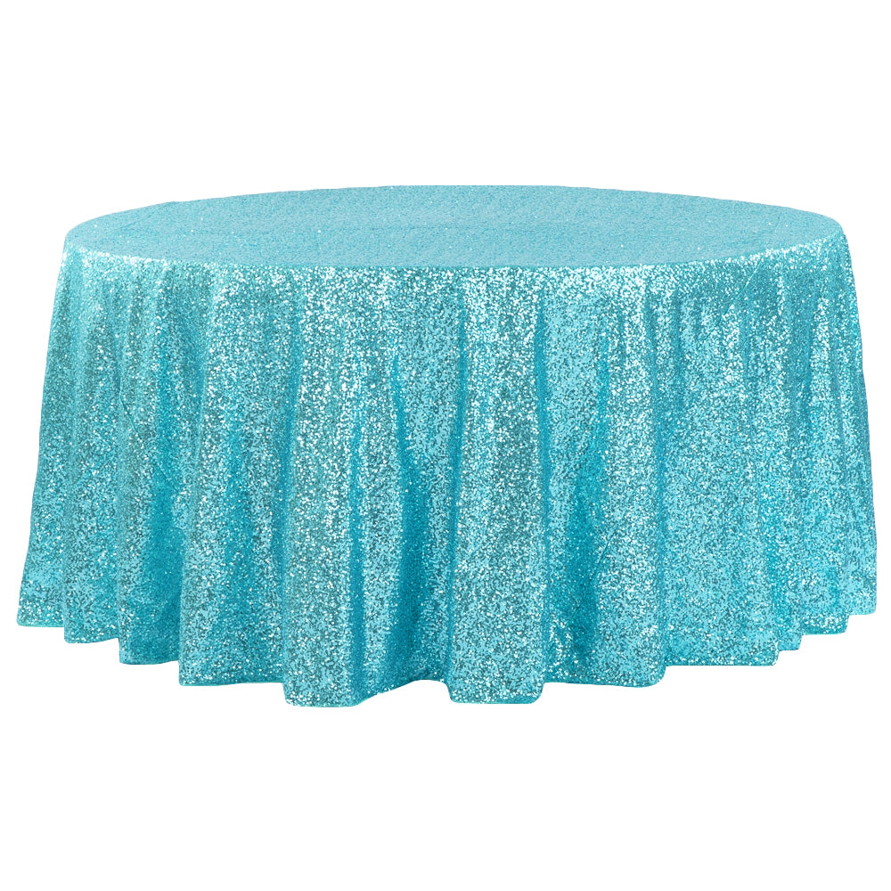 Glitz Sequins 120" Round Tablecloth - Turquoise - CV Linens