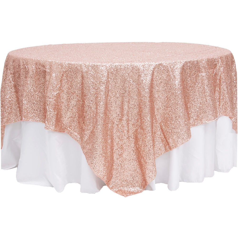 Glitz Sequin Table Overlay Topper 90"x90" Square - Blush/Rose Gold - CV Linens