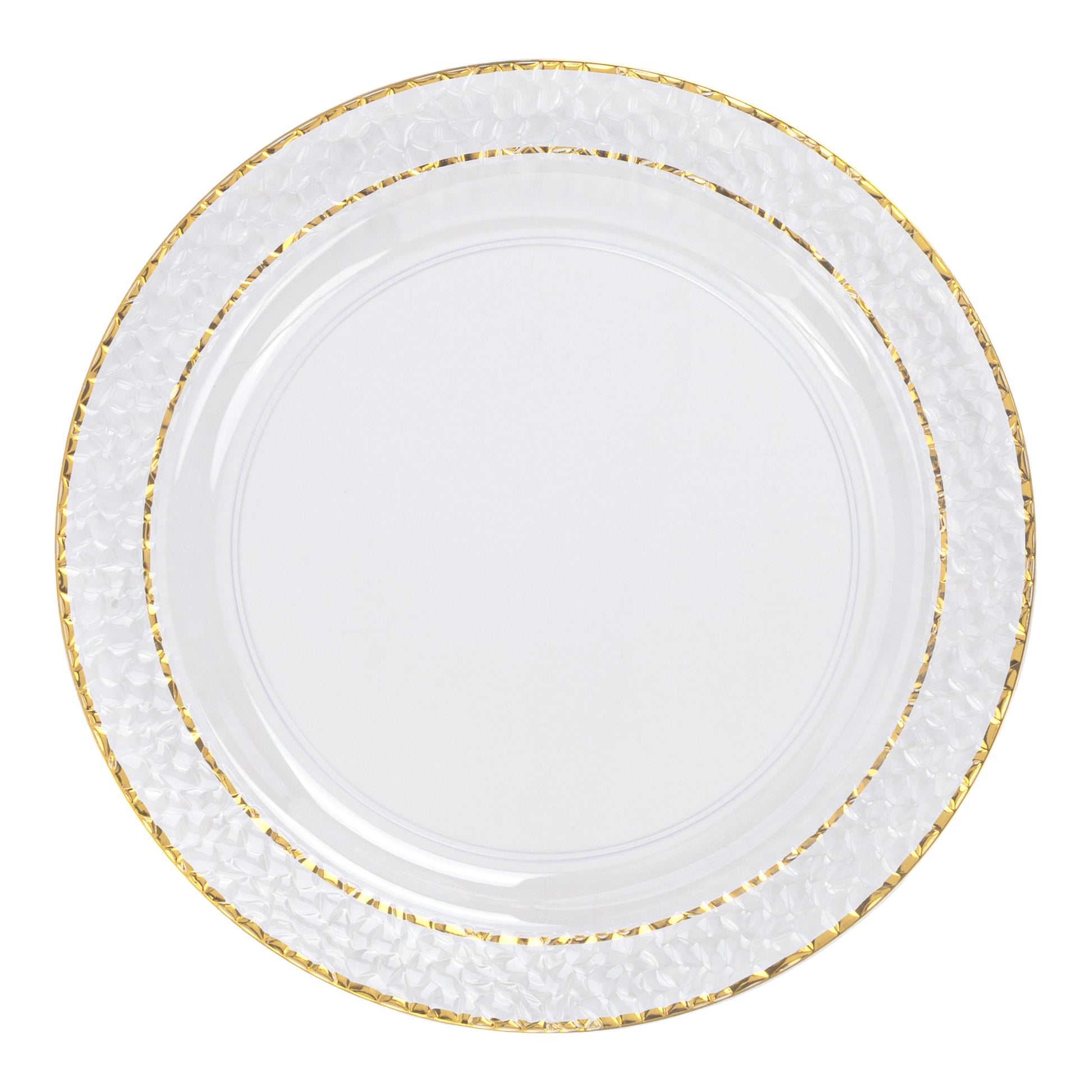 Hammered Disposable Plastic Plates 40 pcs Combo Pack - Clear Gold-Trimmed