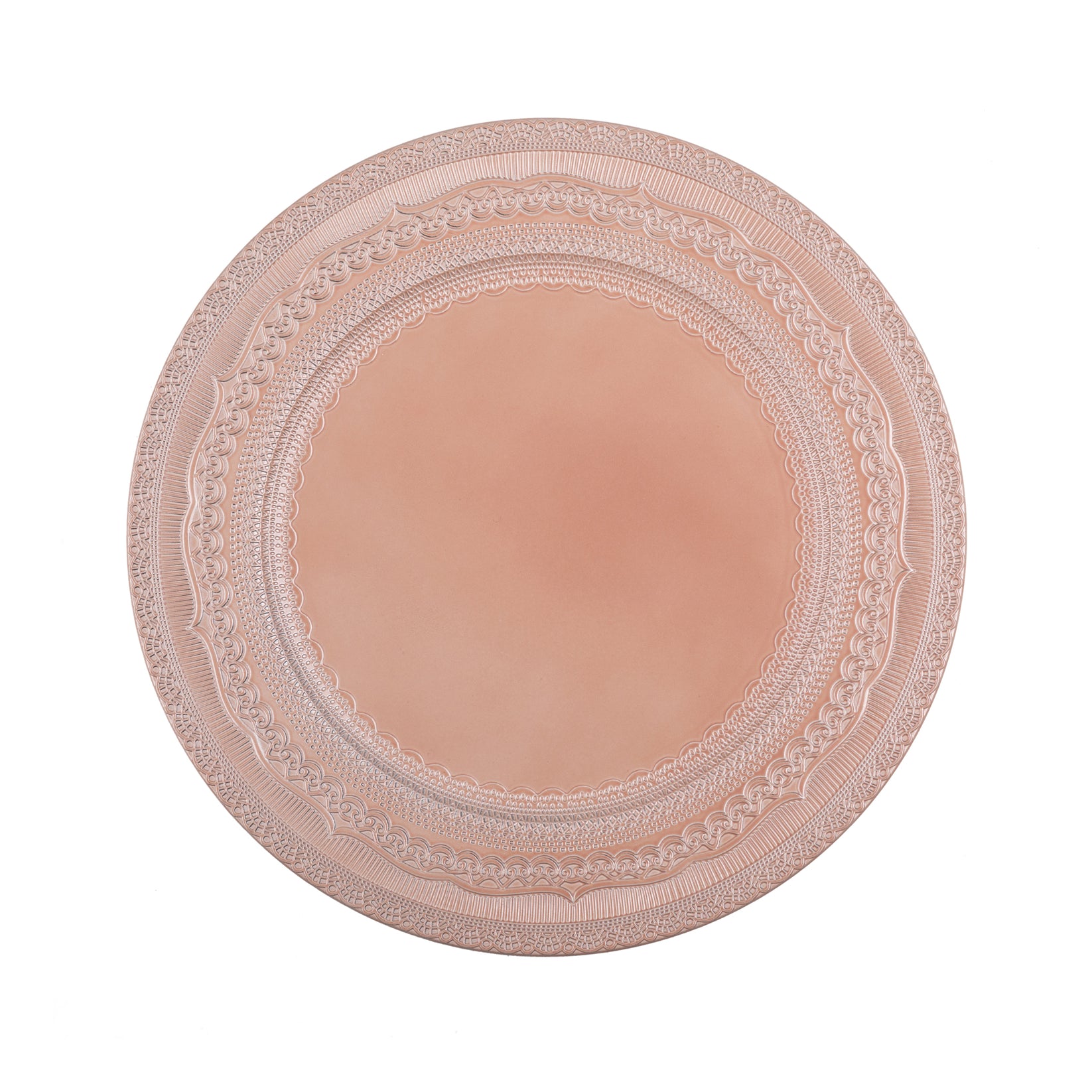 Elegant Lace Embossed Acrylic Wedding Charger Plate Blush CV Linens