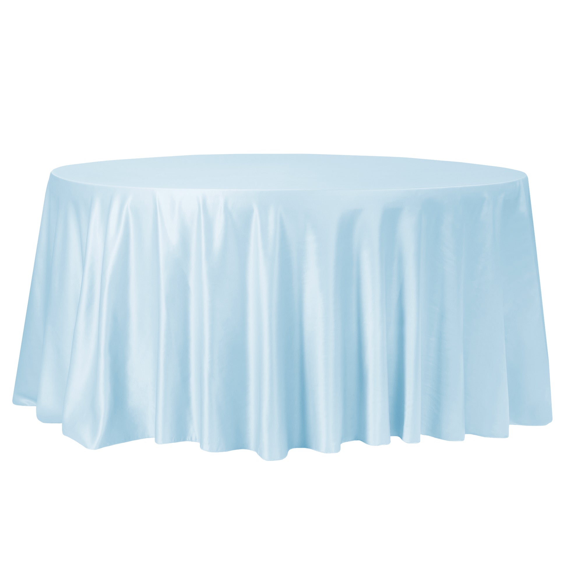 Lamour Satin 120" Round Tablecloth - Baby Blue - CV Linens