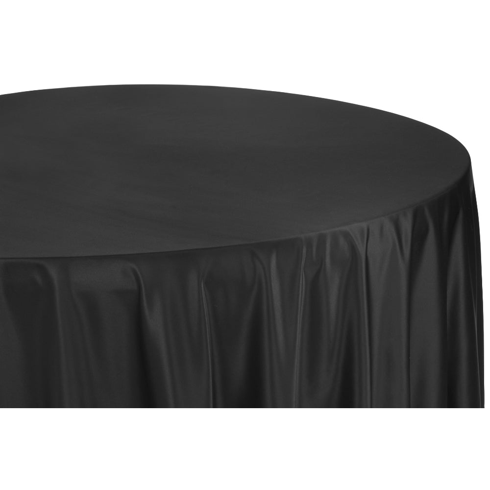 Black Lamour Satin 132” Round Tablecloth CV Linens