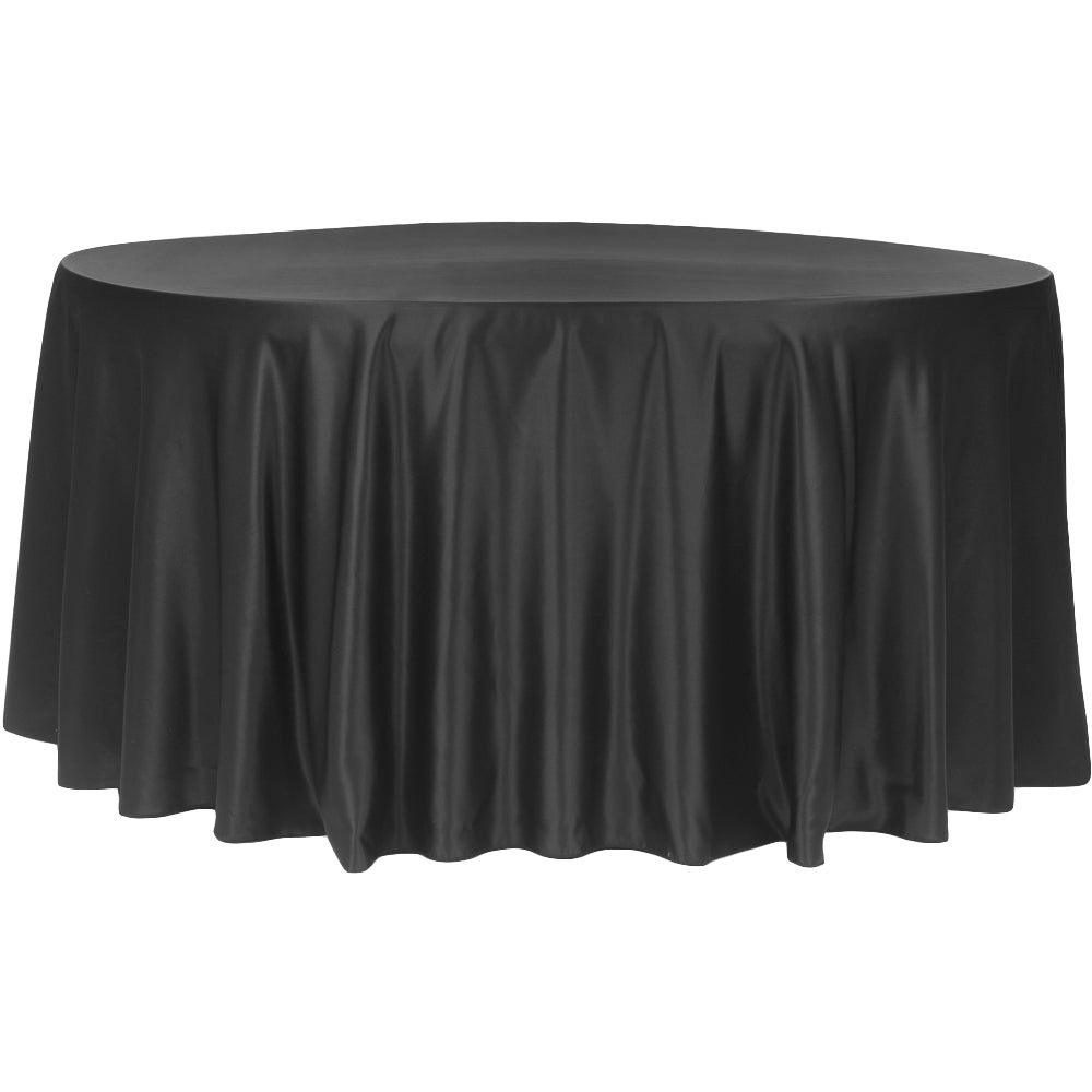 Round 108" Lamour Satin Tablecloth - Black - CV Linens