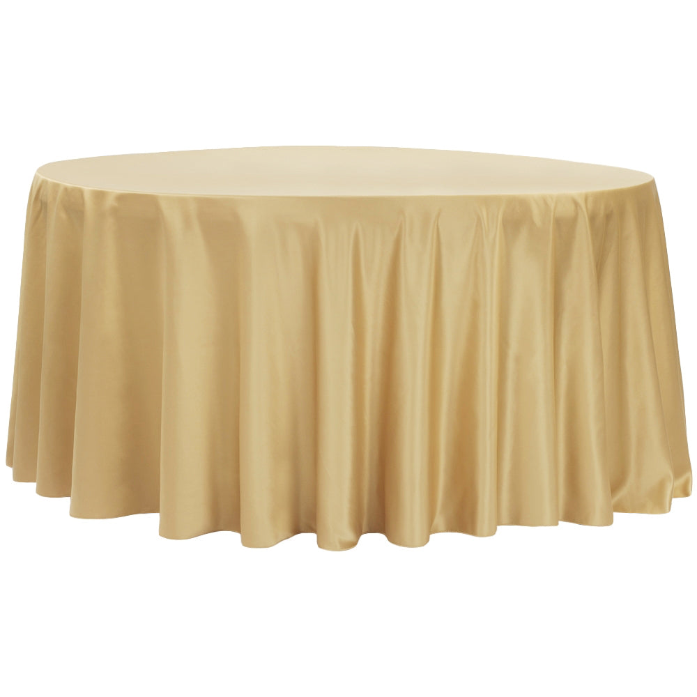 Lamour Satin 132" Round Tablecloth - Gold Antique - CV Linens