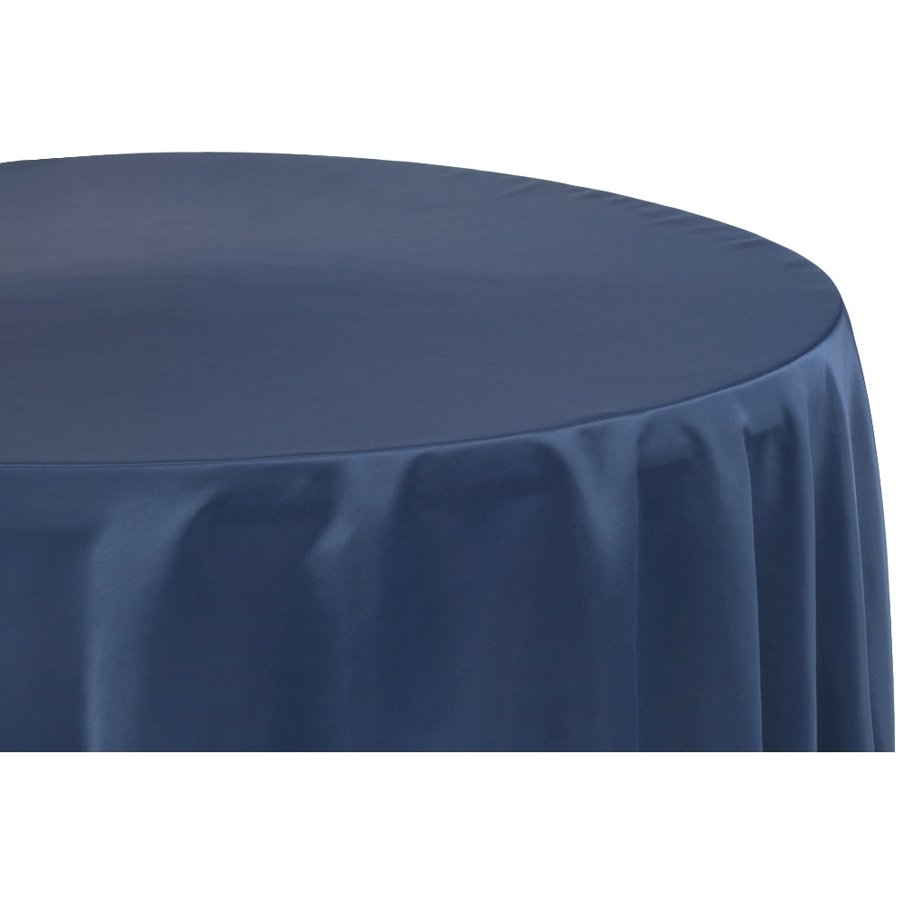 Lamour Satin 120" Round Tablecloth - Navy Blue - CV Linens