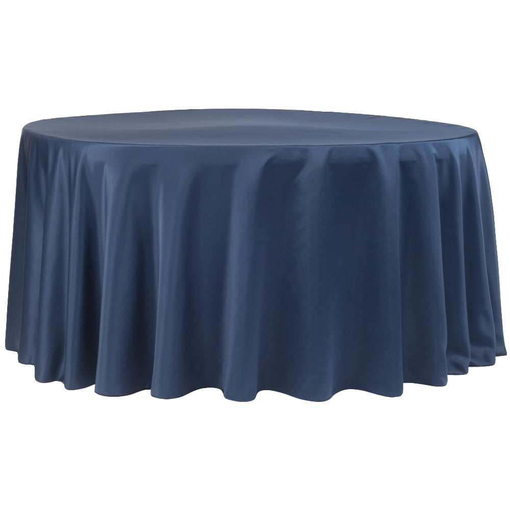 Lamour Satin 120" Round Tablecloth - Navy Blue - CV Linens