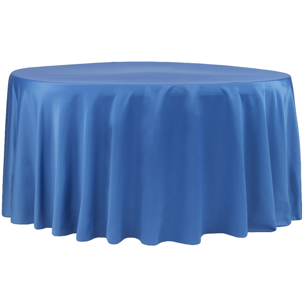 Royal Blue Lamour Satin 132” Round Tablecloth CV Linens