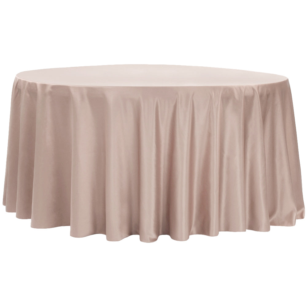 Lamour Satin 132" Round Tablecloth - Taupe - CV Linens
