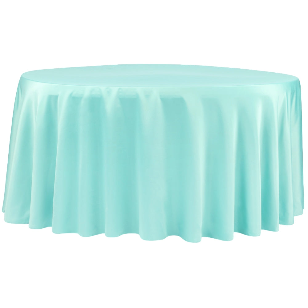 Lamour Satin 132" Round Tablecloth - Turquoise - CV Linens