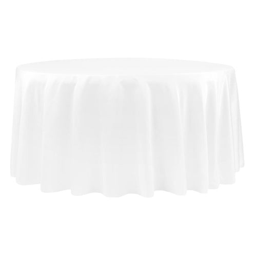 108 Round White Lamour Satin Tablecloth