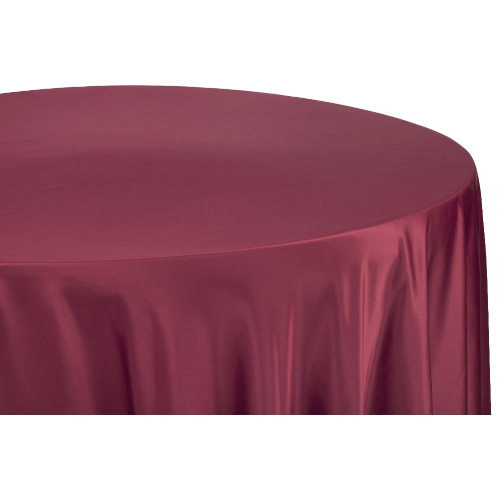 Lamour Satin 120" Round Tablecloth - Burgundy - CV Linens