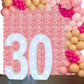 Large 4ft Tall LED Marquee Number - 0 with number 3 marquee letter infront of blush and white silk hydrangeas backdrop 