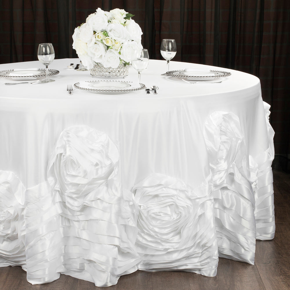Large Rosette Flower Tablecloth 108" Round - White - CV Linens