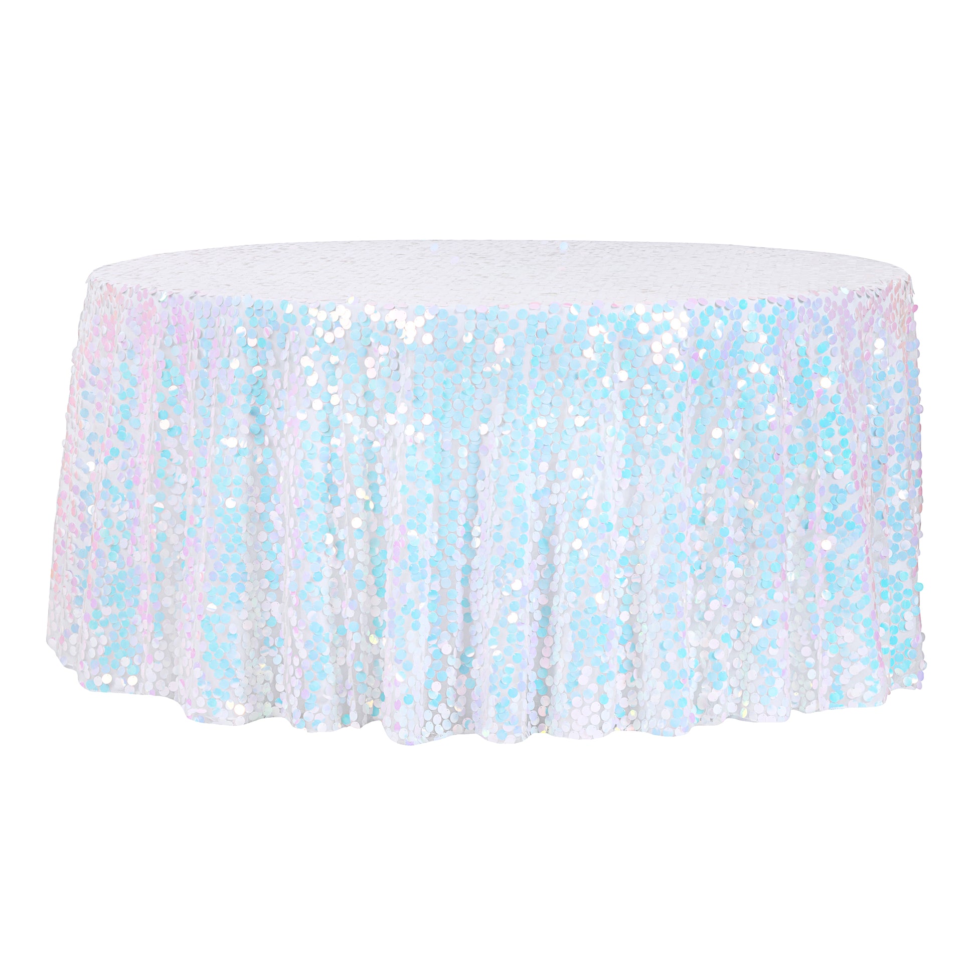 Large Payette Sequin Round 120" Tablecloth - Iridescent White - CV Linens