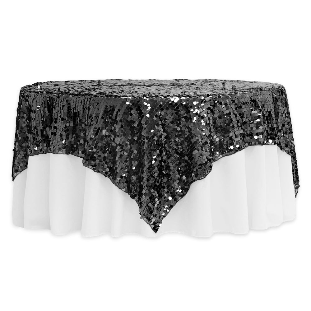 Large Payette Sequin Table Overlay Topper 90"x90" Square - Black - CV Linens