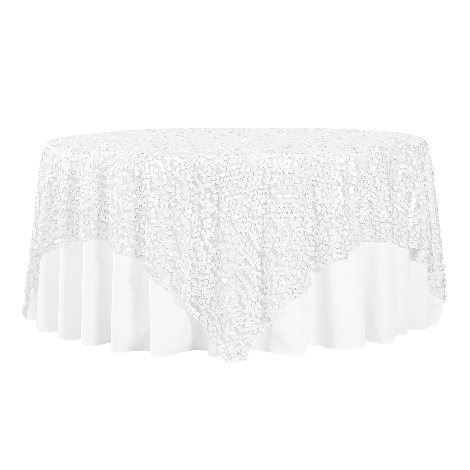 Large Payette Sequin Table Overlay Topper 90"x90" Square - White - CV Linens