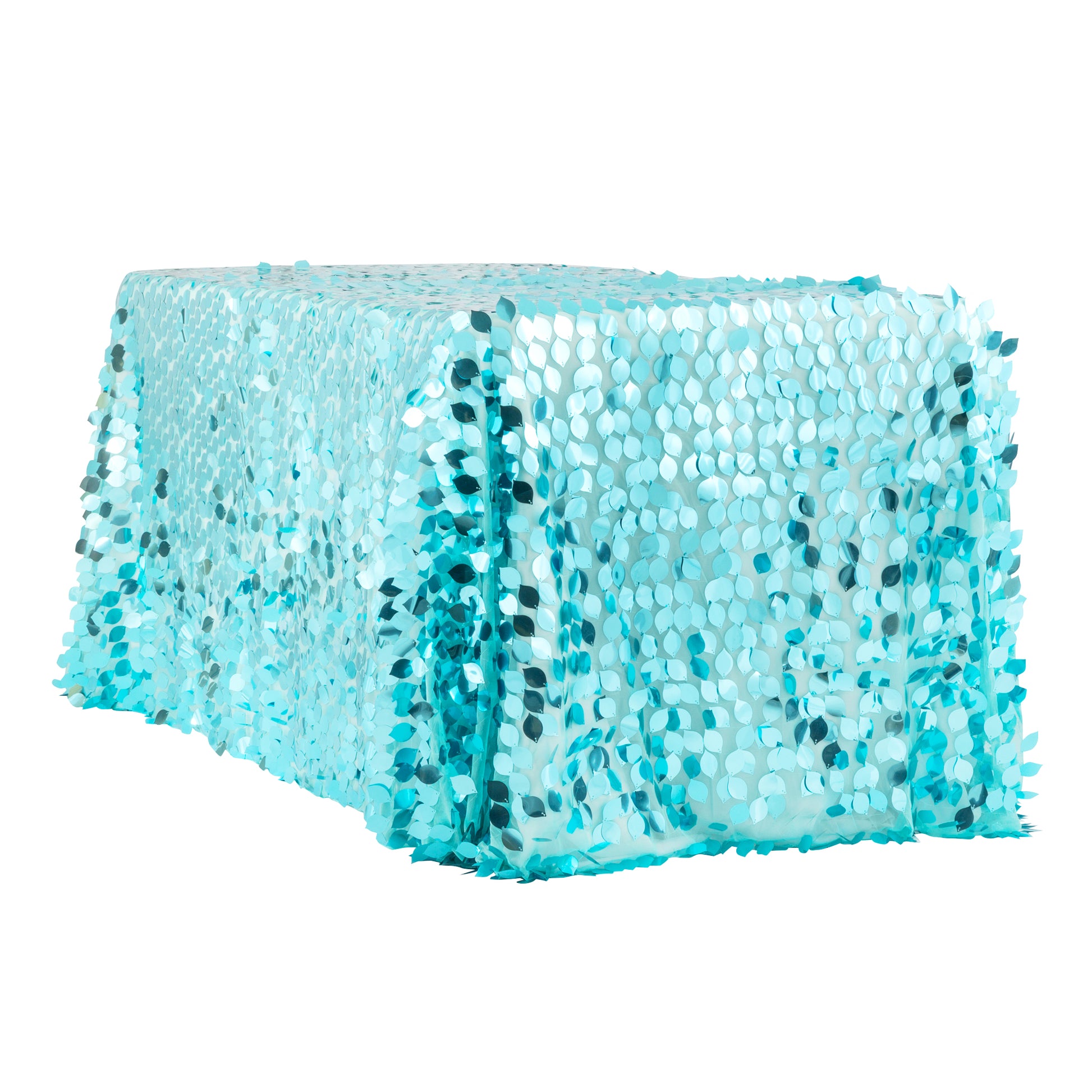 Leaf Payette Sequin Tablecloth 90"x132" Rectangular - Turquoise - CV Linens