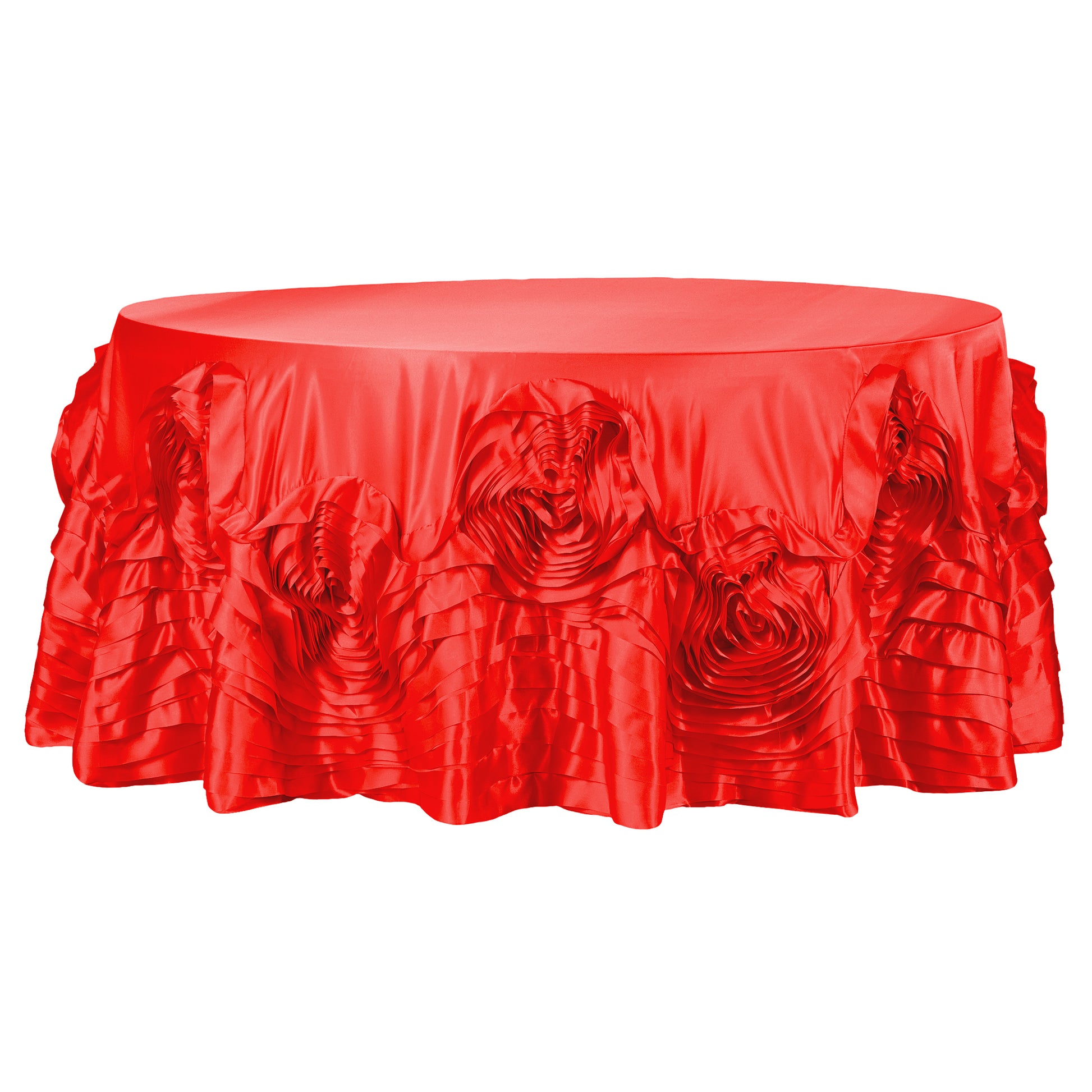 Large Rosette Flower Tablecloth 120" Round - Red - CV Linens