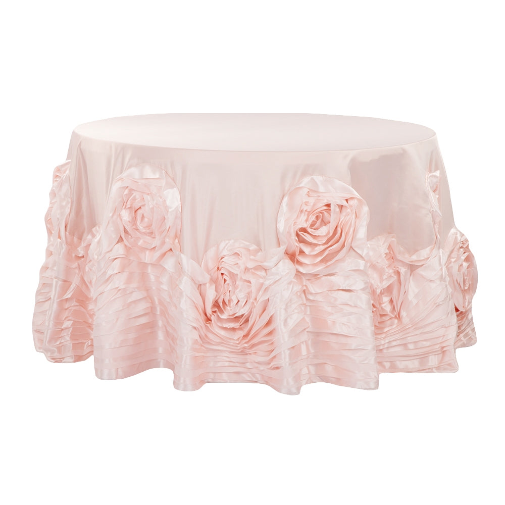 Large Rosette Flower Tablecloth 120" Round - Blush - CV Linens