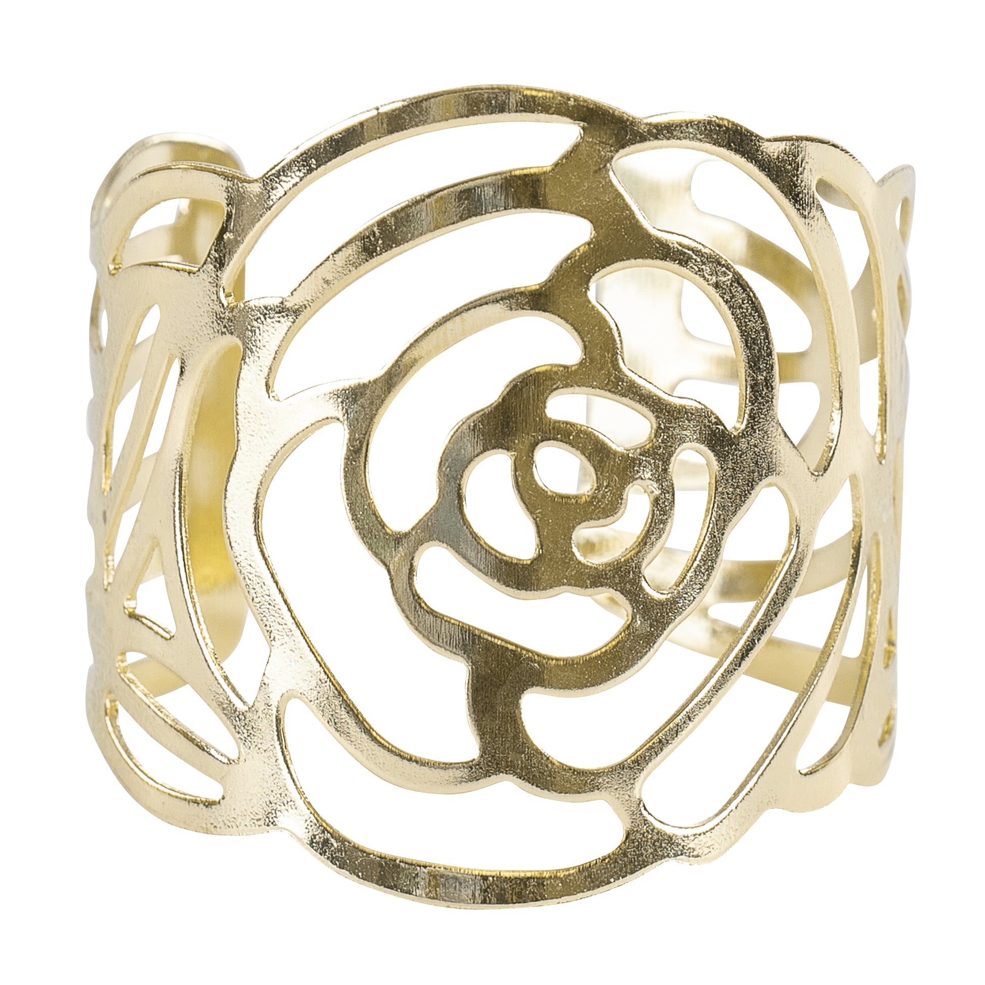 Laser Cut Rose Metal Napkin Ring - Gold - CV Linens