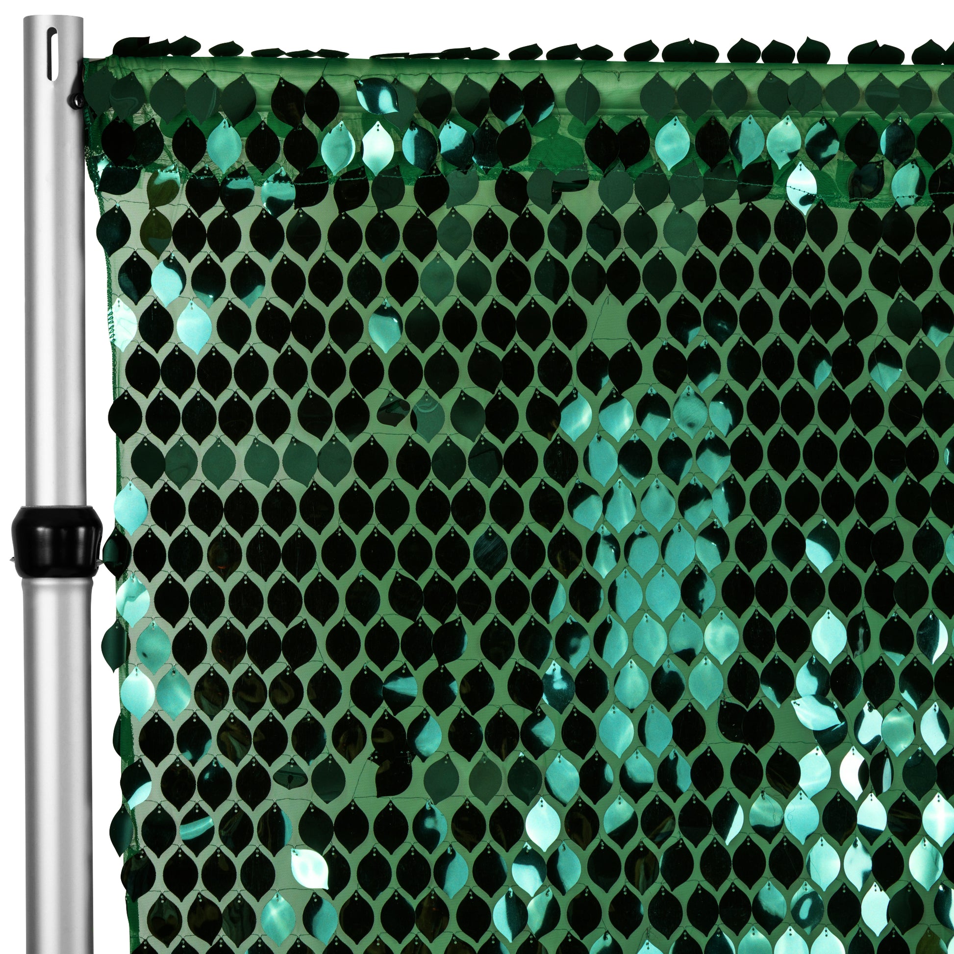 Leaf Payette Sequin 10ft H x 52" W Drape/Backdrop panel - Emerald Green - CV Linens