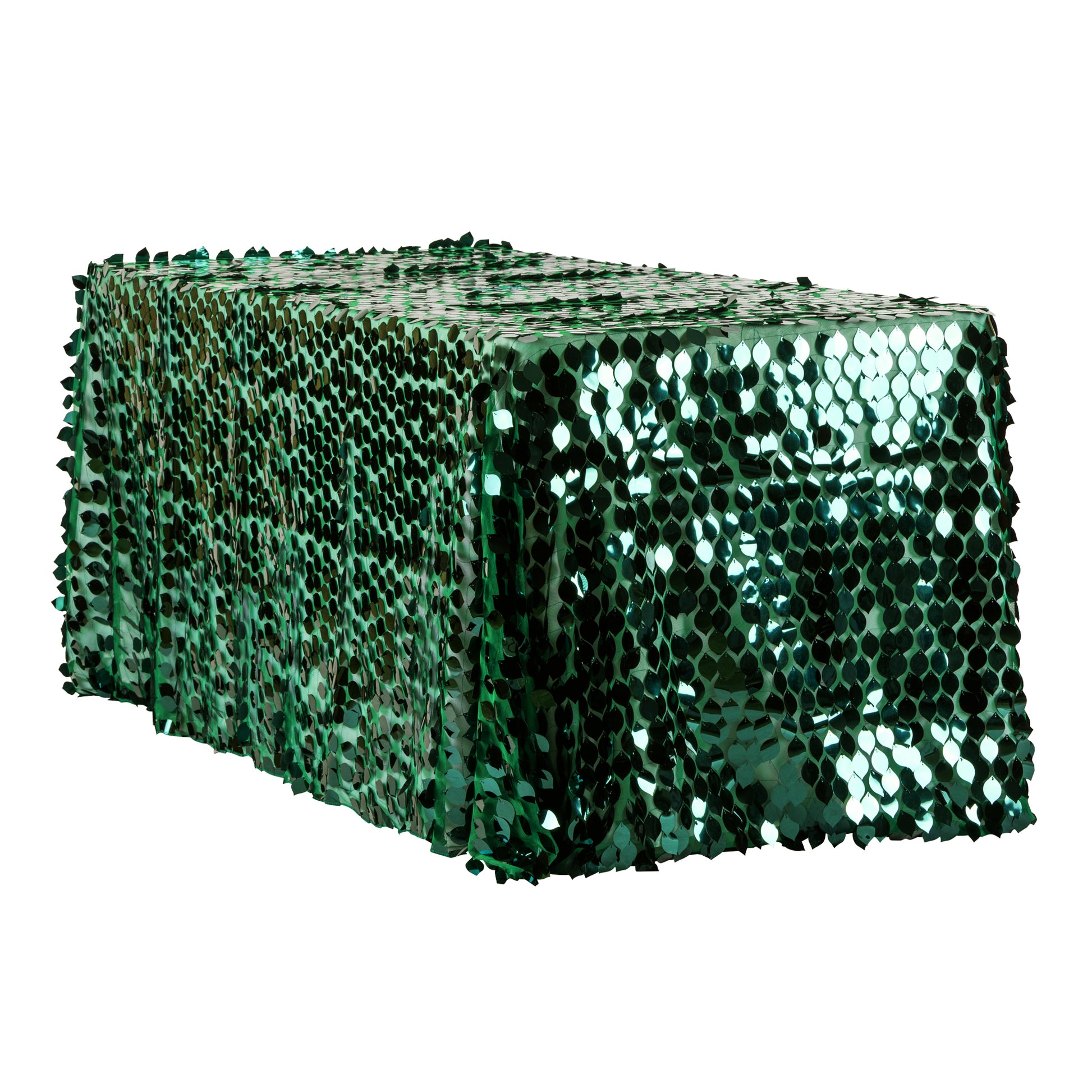 Leaf Payette Sequin Tablecloth 90"x132" Rectangular - Emerald Green - CV Linens