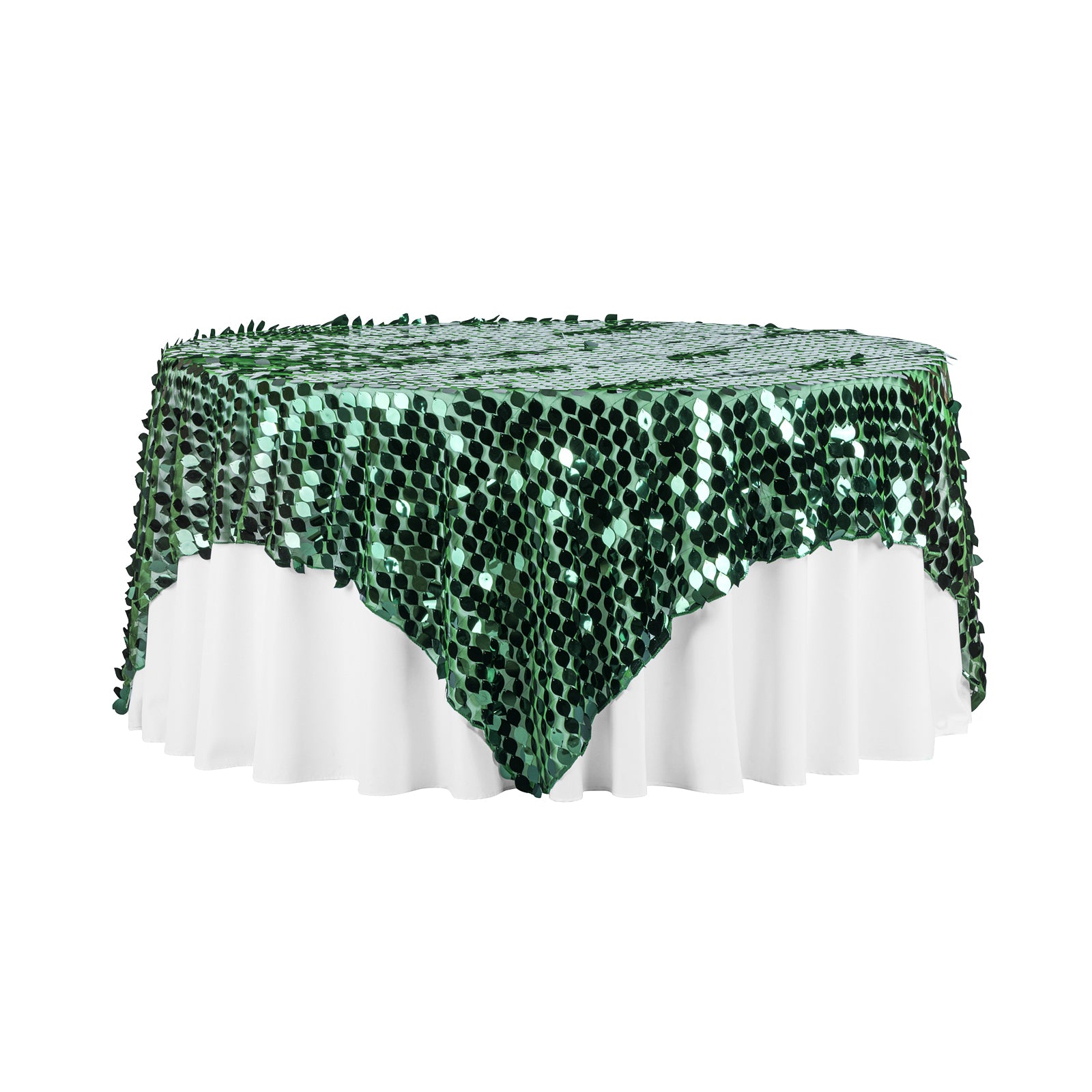 Leaf Payette Sequin Table Overlay Topper 90"x90" Square - Emerald Green - CV Linens