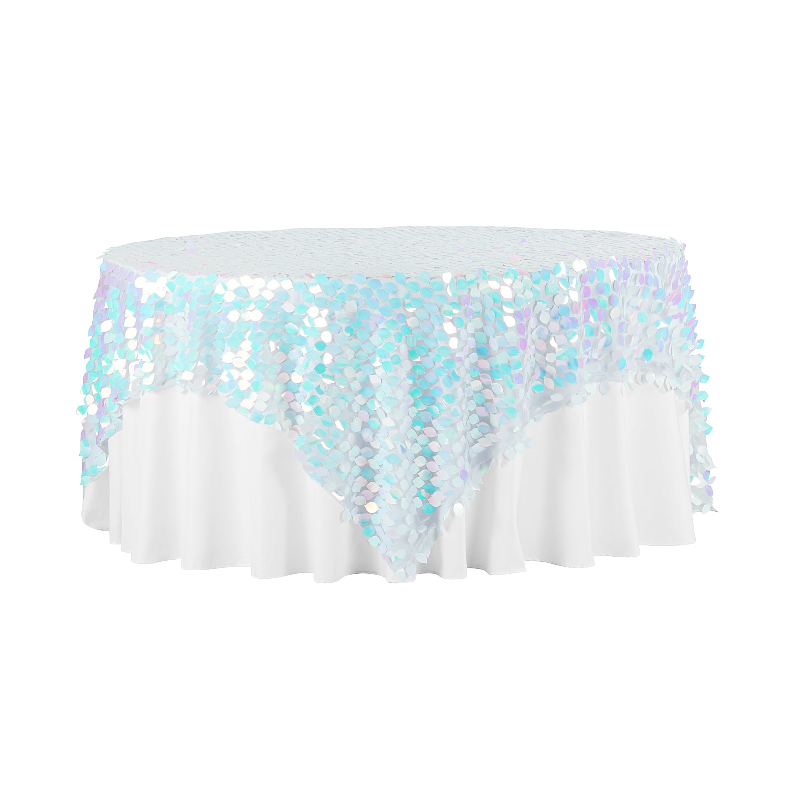 Leaf Payette Sequin Table Overlay Topper 90"x90" Square - Iridescent White - CV Linens