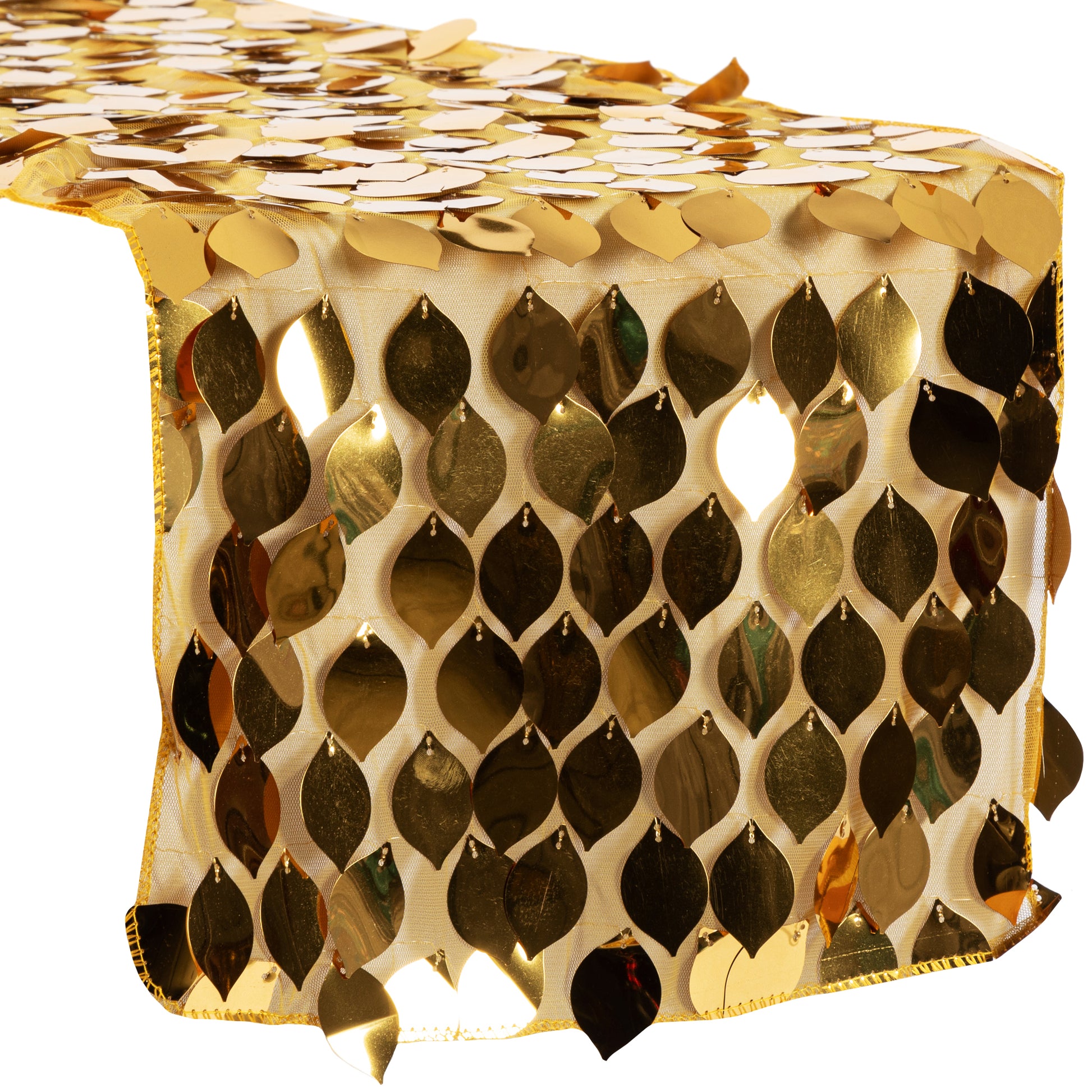 Leaf Payette Sequin Table Runner - Gold - CV Linens