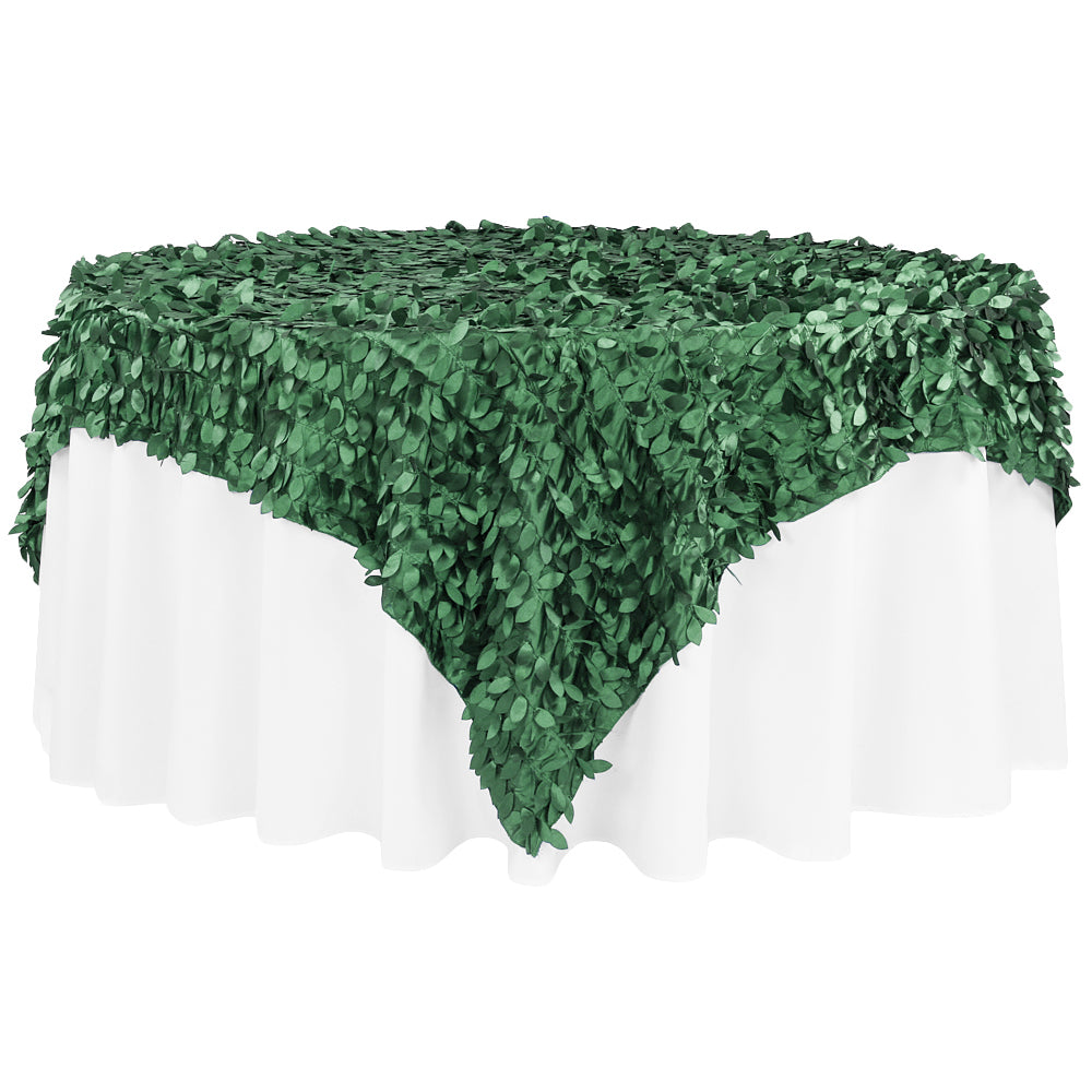 Leaf Petal Taffeta Table Overlay Topper 90"x90" Square - Emerald Green - CV Linens
