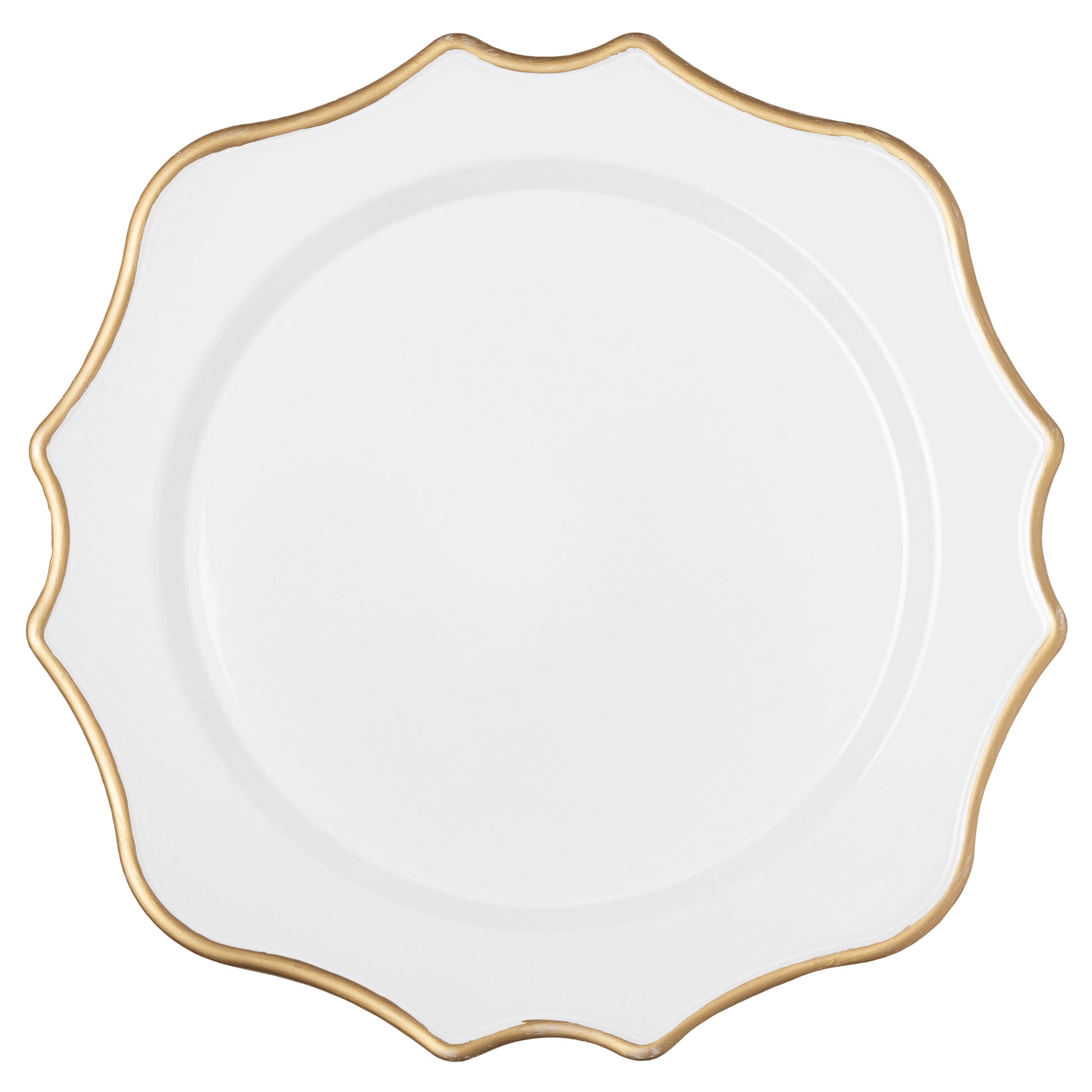 Lotus Scalloped Acrylic 13" Charger Plate - White Gold-Trimmed - CV Linens