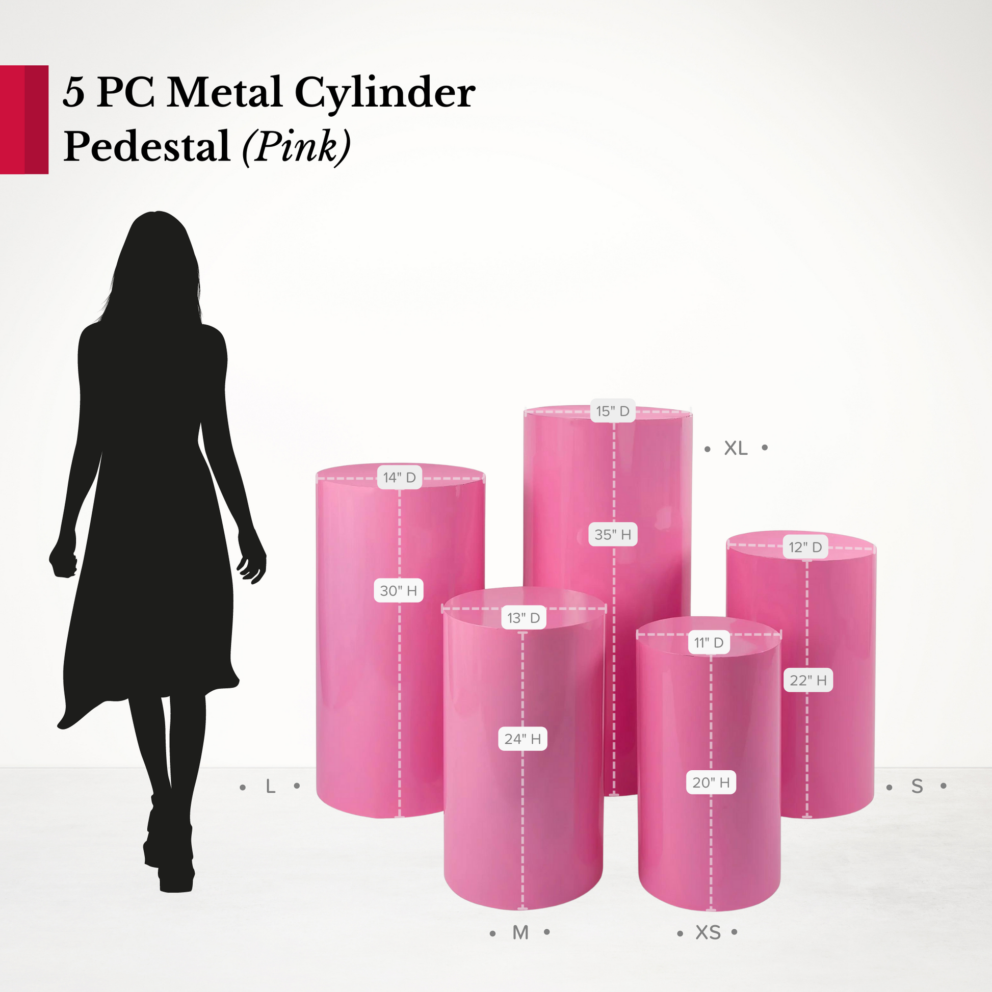 Metal Cylinder Pedestal Display Stands 5 pcs/set - Pink