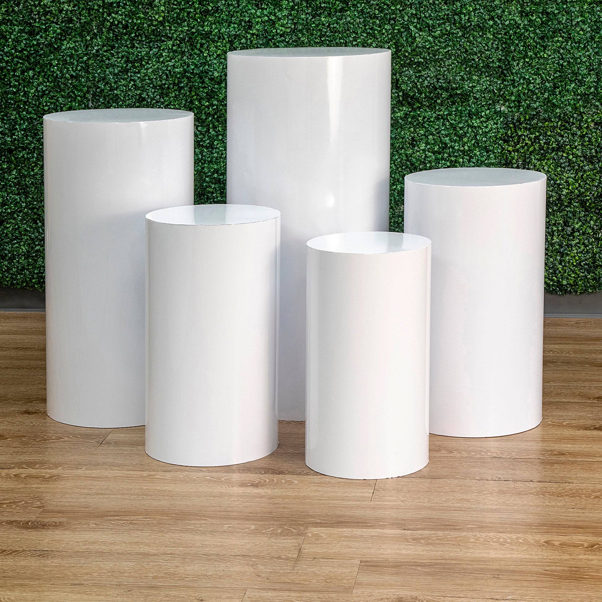 Metal Cylinder Pedestal Display Stands 5 Pcs/Set - White