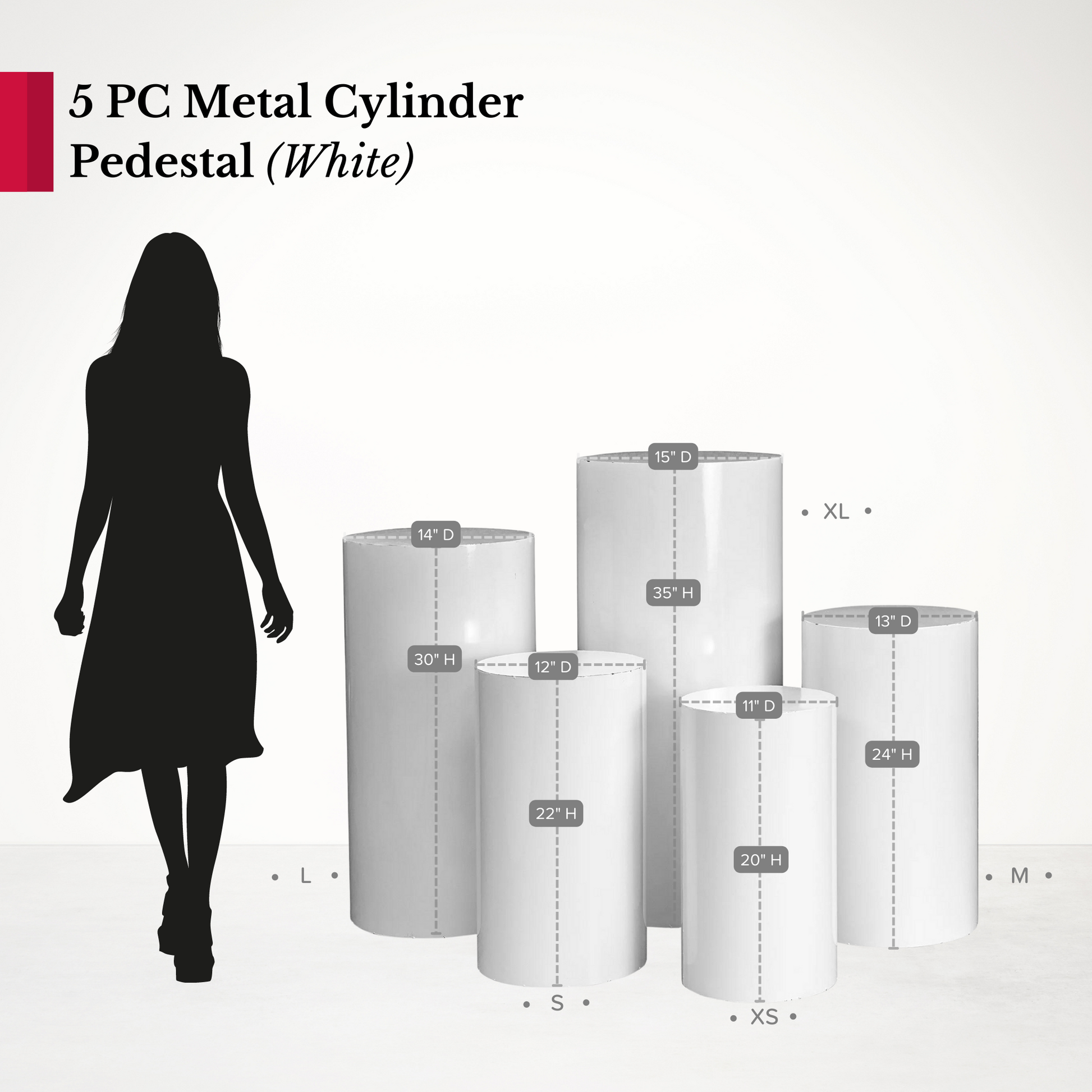 Metal Cylinder Pedestal Display Stands 5 pcs/set - White