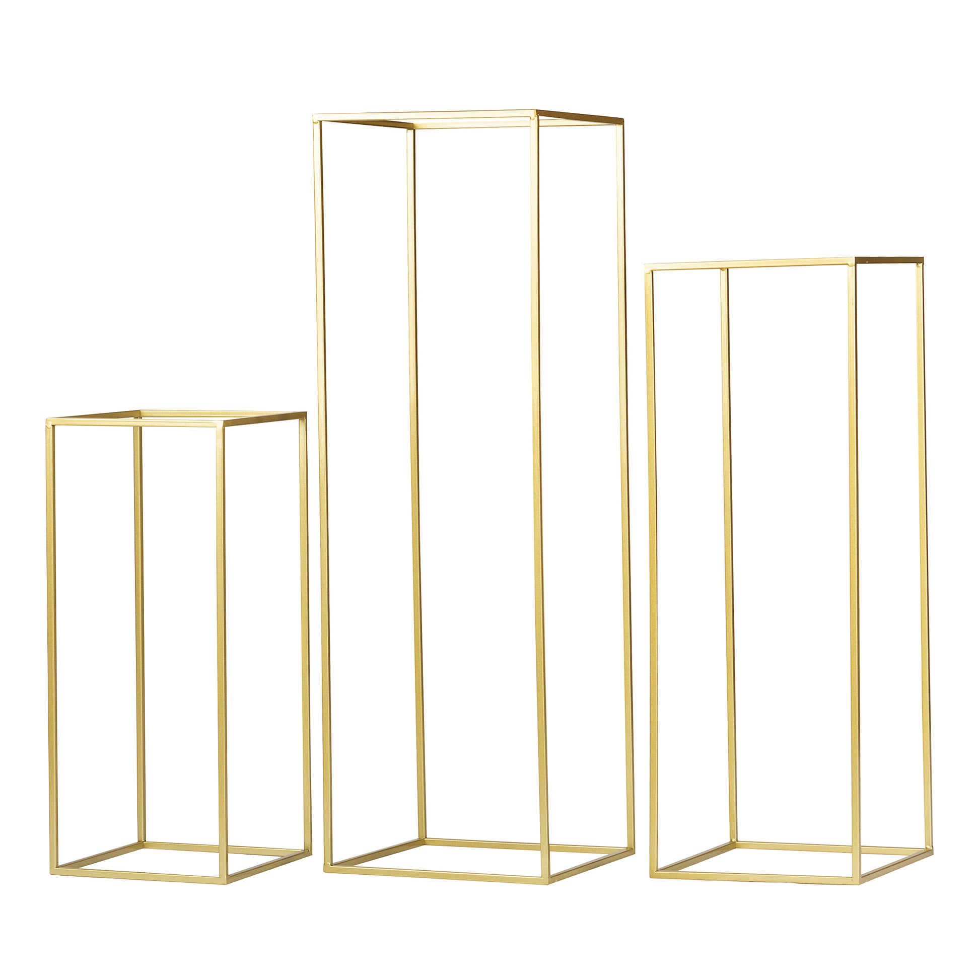 Modern Rectangular Tall Metal Frame Stand Centerpiece (3 pcs/set) - Gold - CV Linens