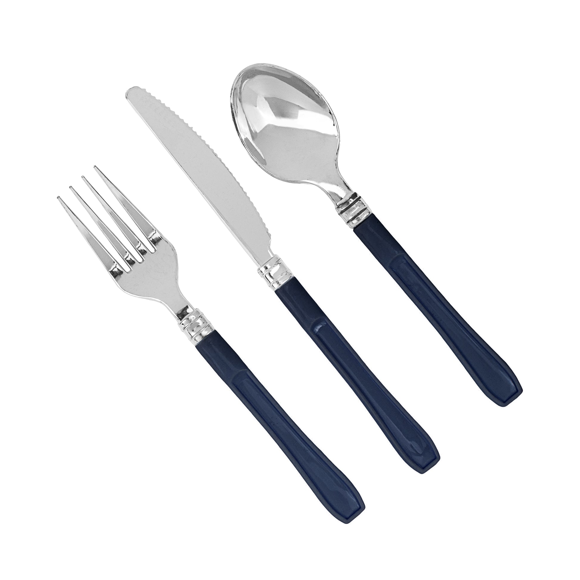 Navy Blue Plastic Cutlery with Handle Set 60pcs/pk - Silver Timeless Collection