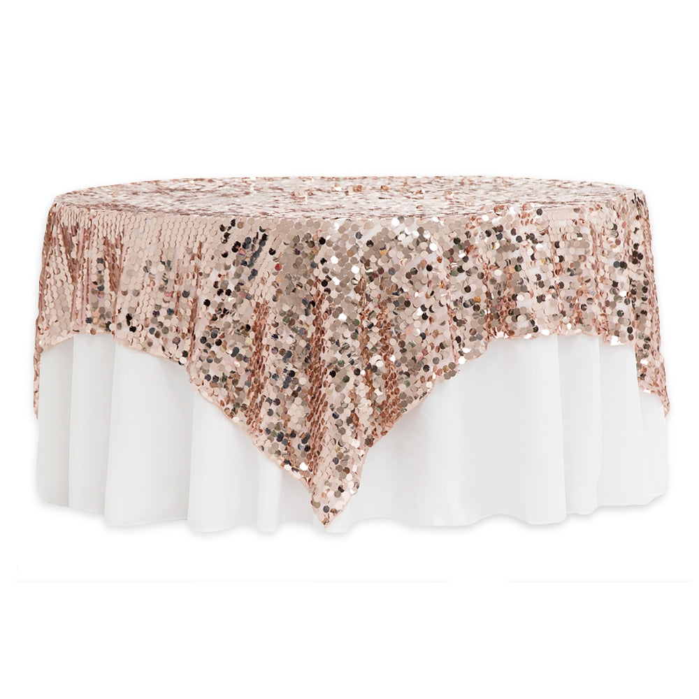 Large Payette Sequin Table Overlay Topper 90"x90" Square - Blush/Rose Gold - CV Linens