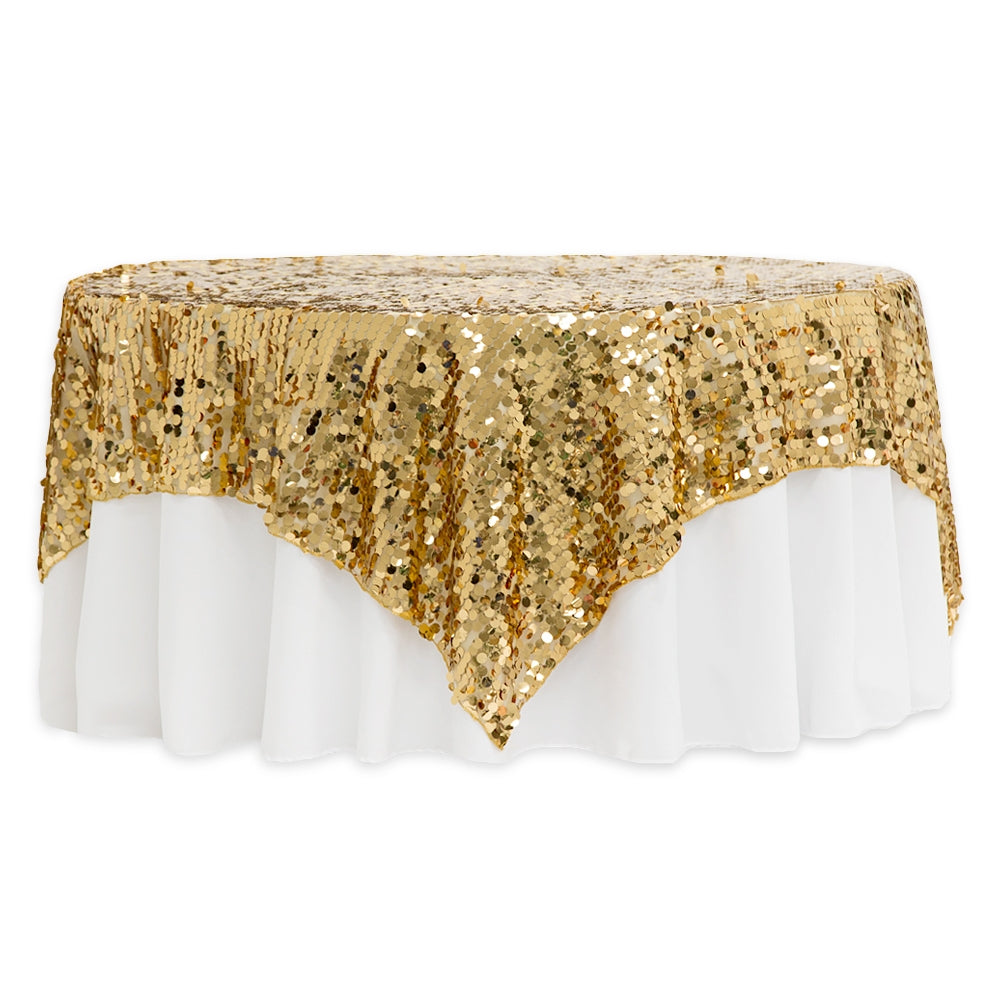 Large Payette Sequin Table Overlay Topper 90"x90" Square - Gold - CV Linens