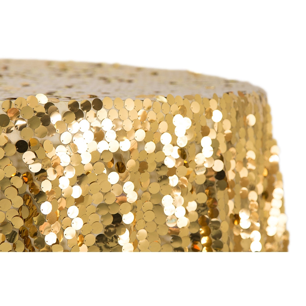 Large Payette Sequin 132" Round Tablecloth - Gold - CV Linens