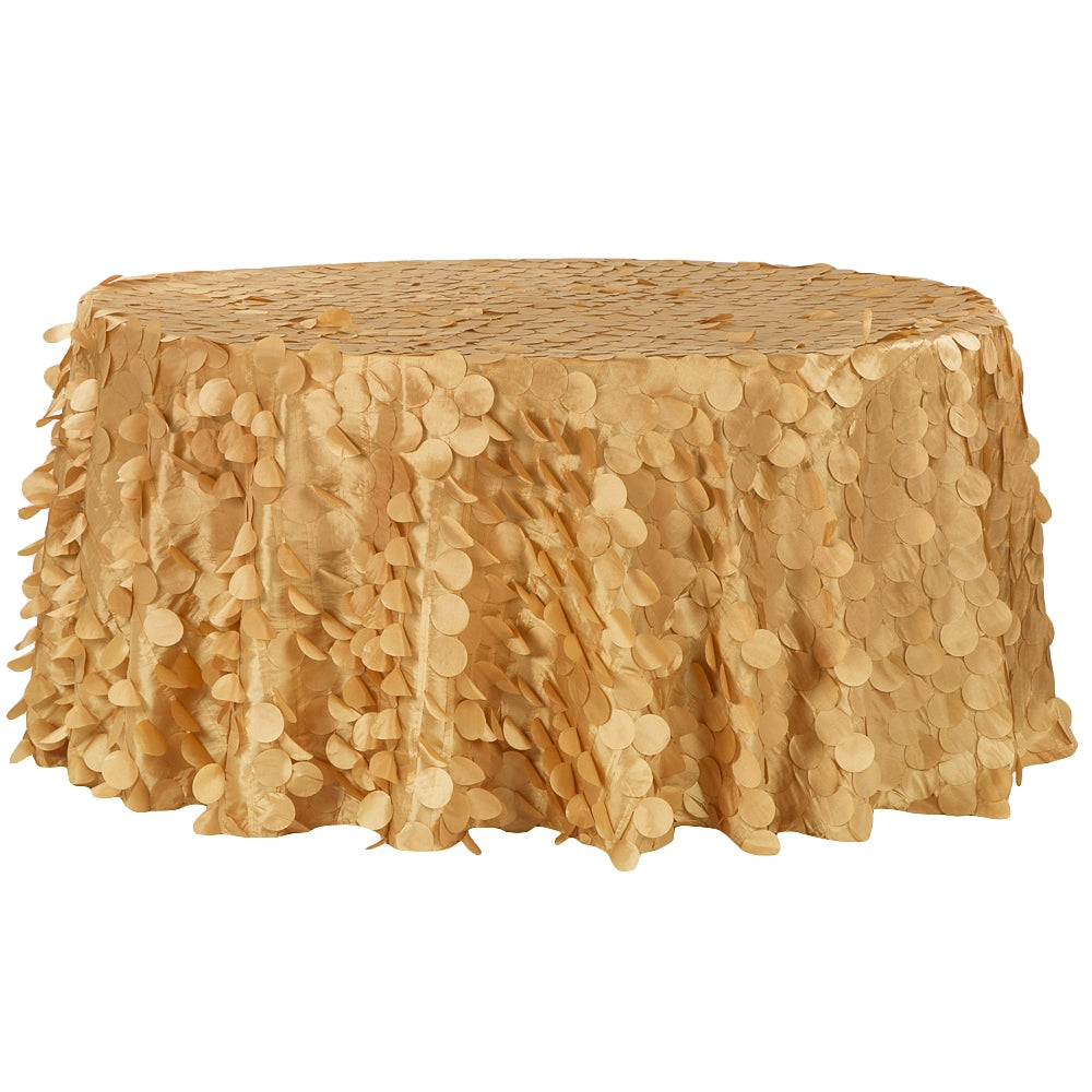 Petal Circle Taffeta Round 120" Tablecloth - Gold - CV Linens