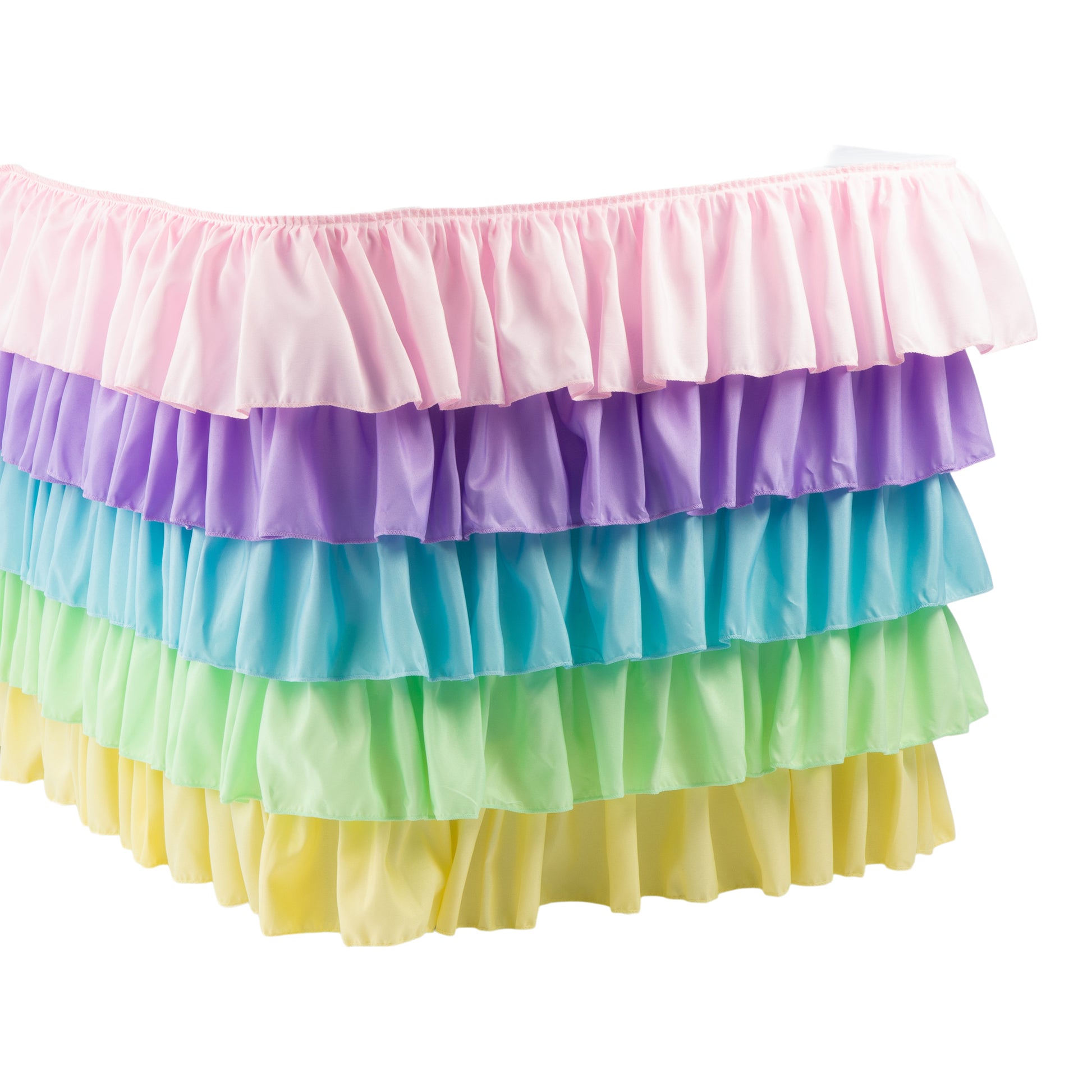 Ruffled 5 Tier Pastel Rainbow Table Skirt 17ft Polyester