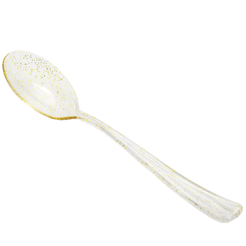 Plastic Spoons 10/Pack - Gold Glitter Collection - CV Linens