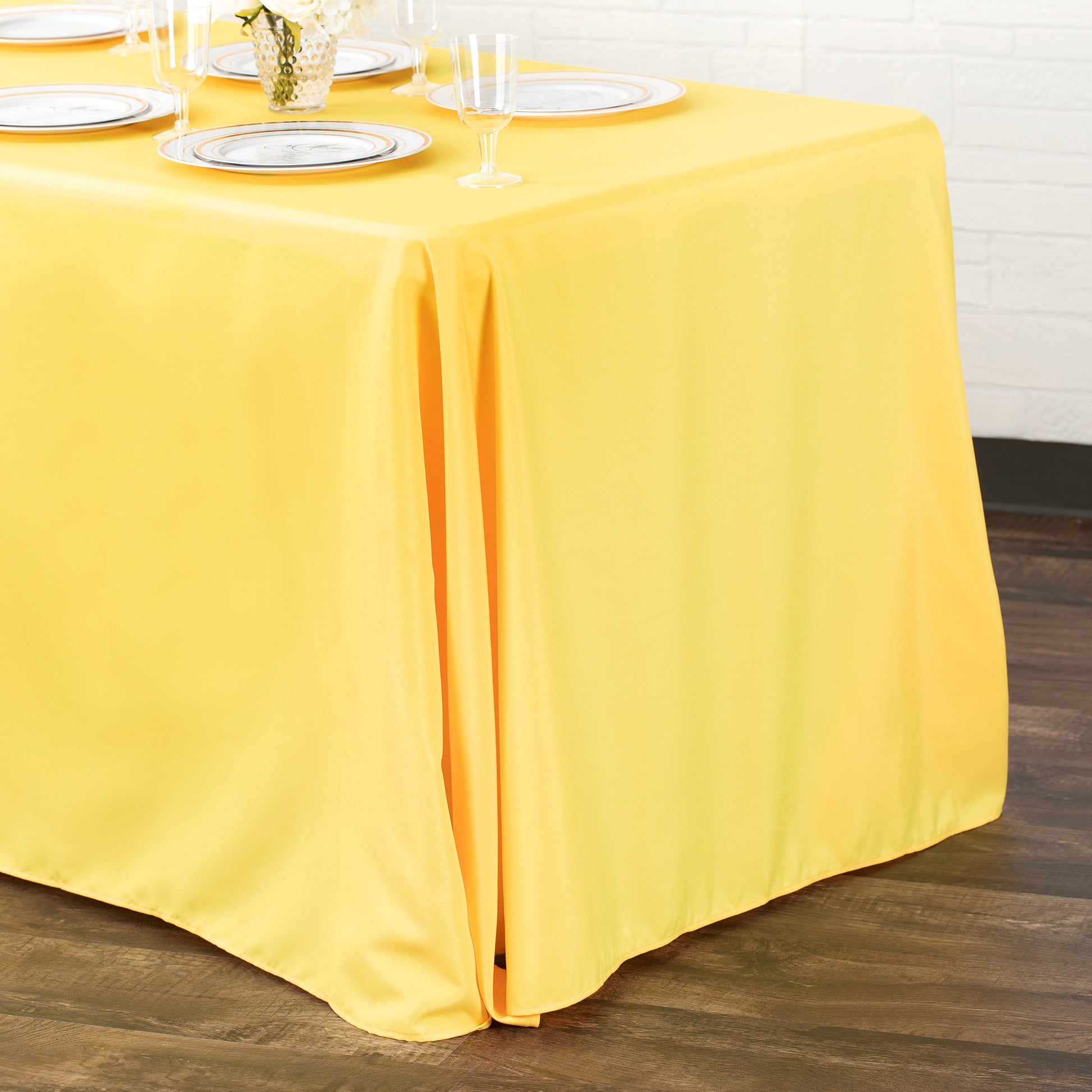 Economy Polyester Tablecloth 90"x156" Oblong Rectangular - Canary Yellow - CV Linens