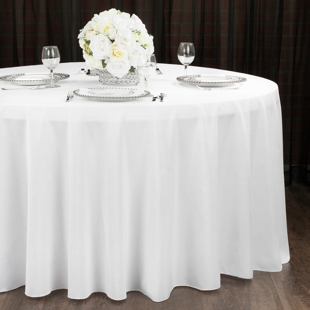 Economy Polyester Tablecloth 120" Round - White - CV Linens