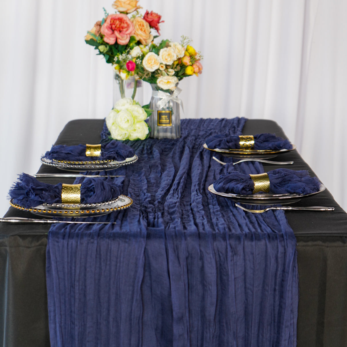 Premium Cheesecloth Table Runner 16FT x 25" Navy Blue CV Linens