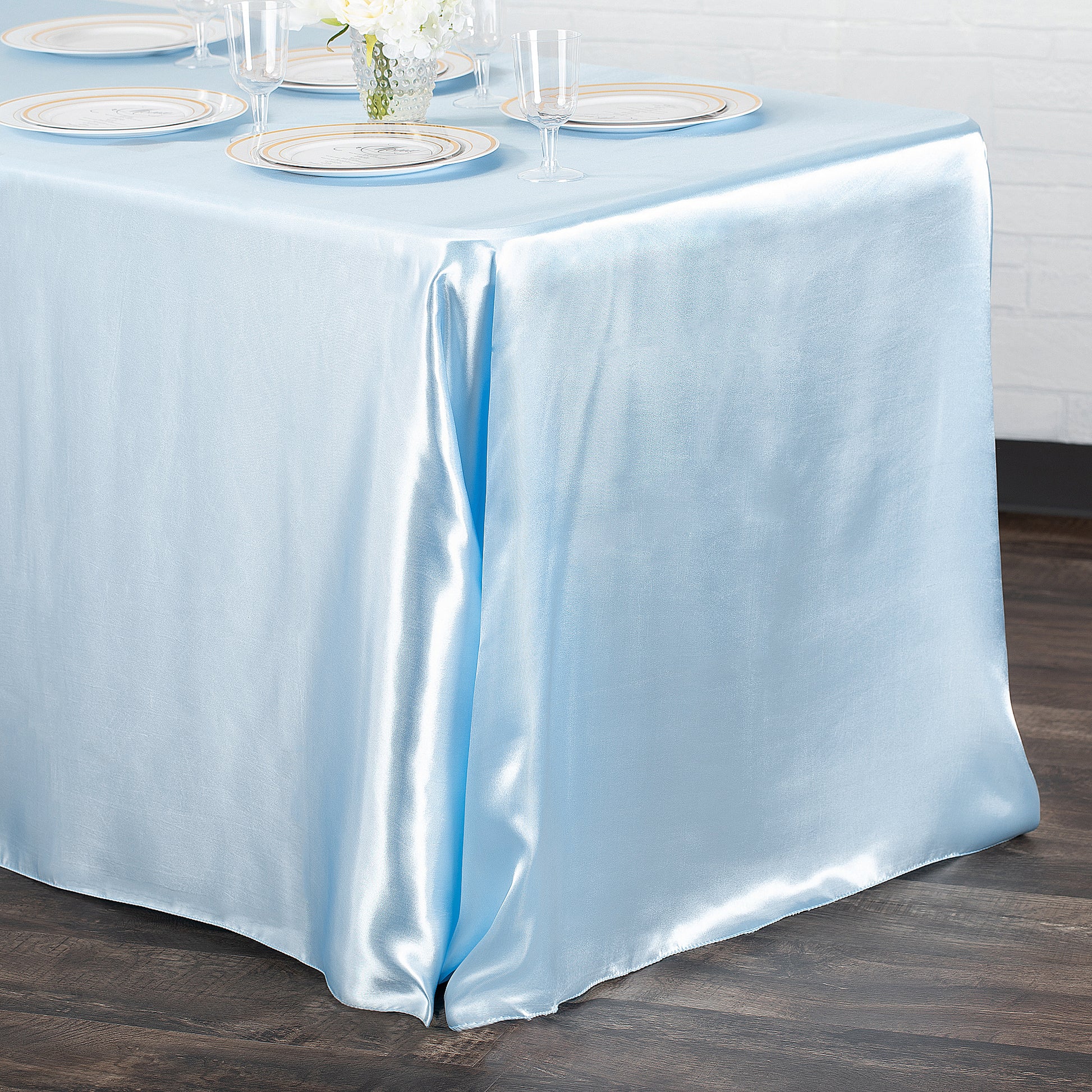 Satin Rectangular 90"x132" Tablecloth - Baby Blue