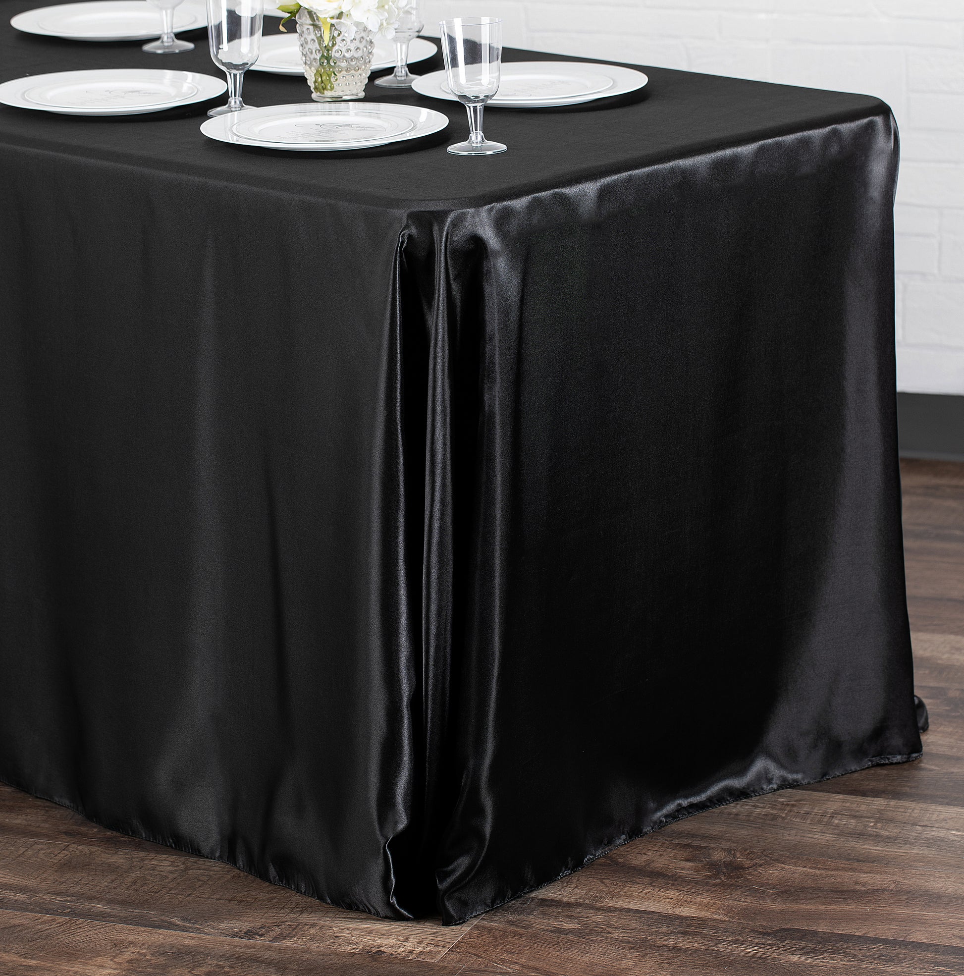 Satin Rectangular 90"x132" Tablecloth - Black