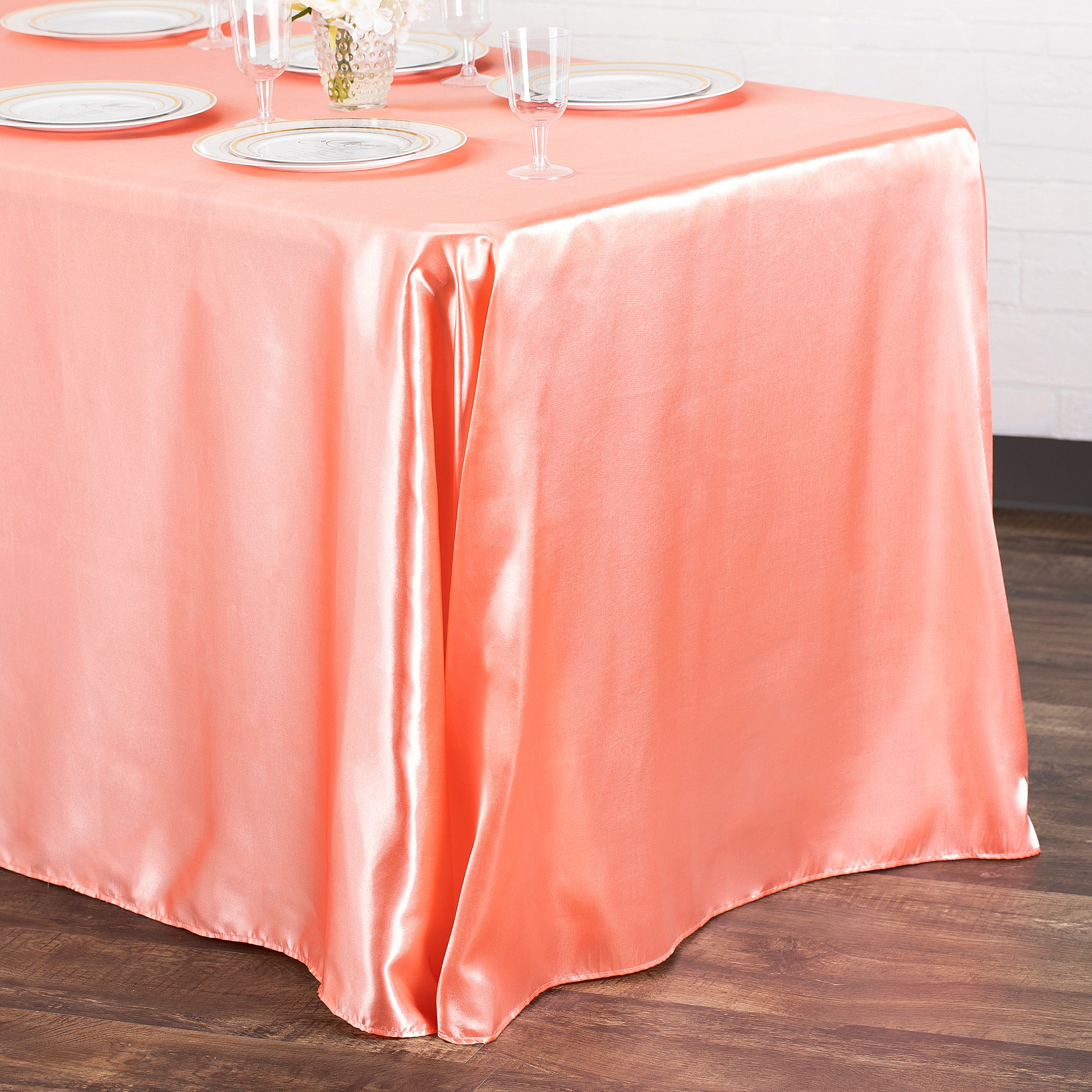 Satin Rectangular 90"x132" Tablecloth - Coral
